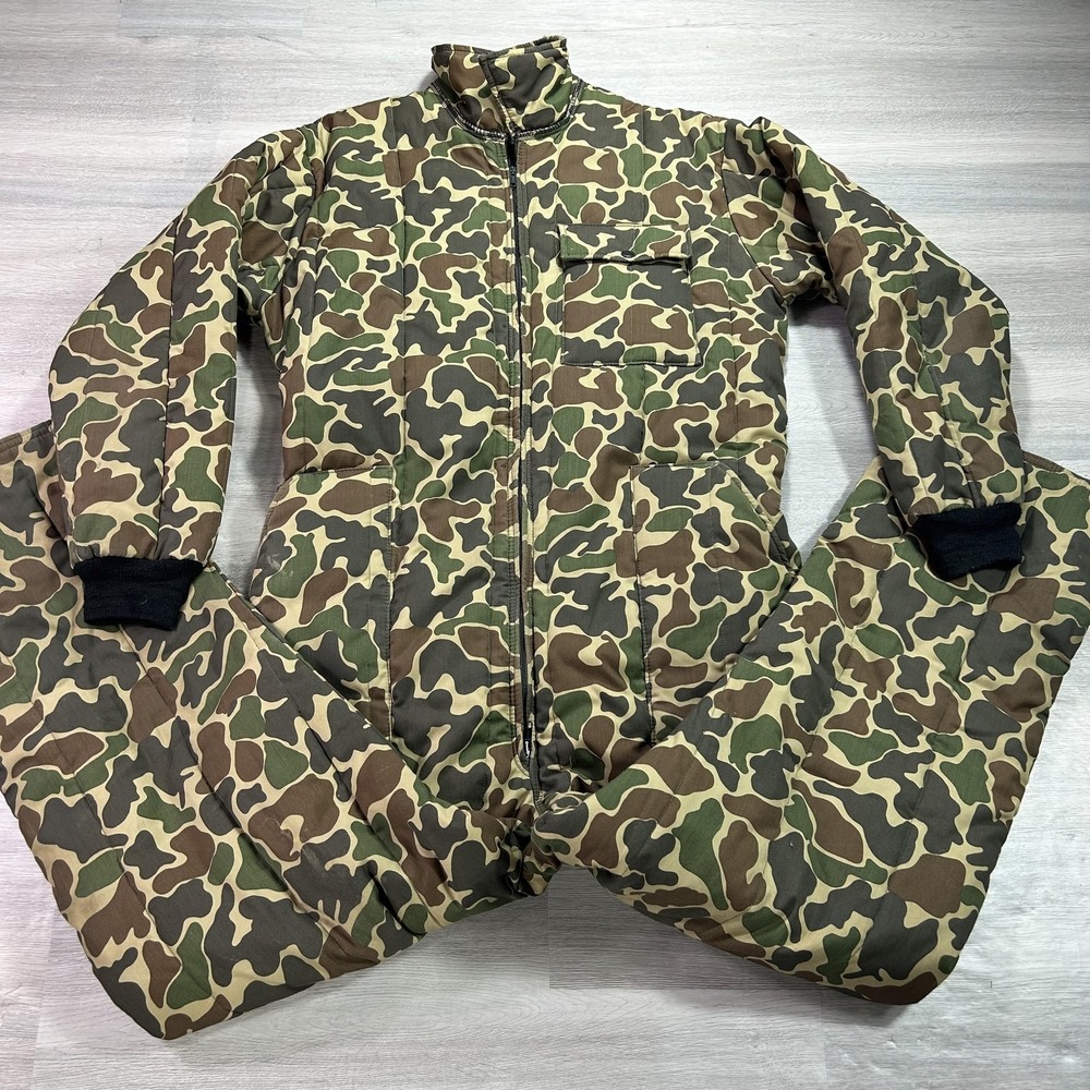 VINTAGE Saftbak Jim Catfish Hunter Coveralls Mens‎ Large Camo Insulated USA